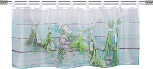 HOMEbasics 52322 Cafehaus KRÄUTER, transparenter Voile mit digitalbedrucktem, fotorealistischem Motiv, 45x140 cm (Höhe x Breite), Farbe: Grün von HOMEbasics