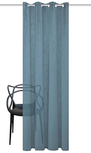 HOMEbasics 800530 Ösen Fertigschal Softy halbtransparent, Leinenstrucktur, Farbe:Rauchblau, Größe:225 x 140 cm, Anzahl:1x von HOMEbasics