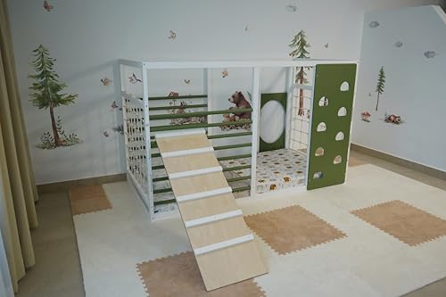 HOMEforDREAMS Turnbett für Kinder ab 4 Jahren: Montessori-inspiriertes 2-in-1-Bett In den Farben Weiß und Grün, Ohne Innenbrett (Ladder Board, 190x90cm) von HOMEforDREAMS