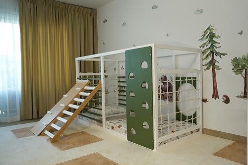 HOMEforDREAMS Turnbett für Kinder ab 4 Jahren: Montessori-inspiriertes 2-in-1-Bett In den Farben Weiß und Grün, Ohne Innenbrett (Rock + Step Boards, 160x70cm) von HOMEforDREAMS