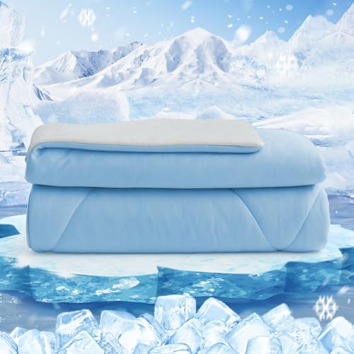 HOMFINE Kühldecke Doppelseitig Kühlende Decke - Leichte Kühldecke für Menschen Q-Max > 0,4 Sommerdecke Kühlend Selbstkühlende Decke Sommer Decke Cooling Blanket für Bett, Blau, 270 x 230 cm von HOMFINE