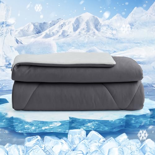 HOMFINE Kühldecke Doppelseitig Kühlende Decke - Leichte Kühldecke für Menschen Q-Max > 0,4 Sommerdecke Kühlend Selbstkühlende Decke Sommer Decke Cooling Blanket für Bett, Grau, 150 x 230 cm von HOMFINE