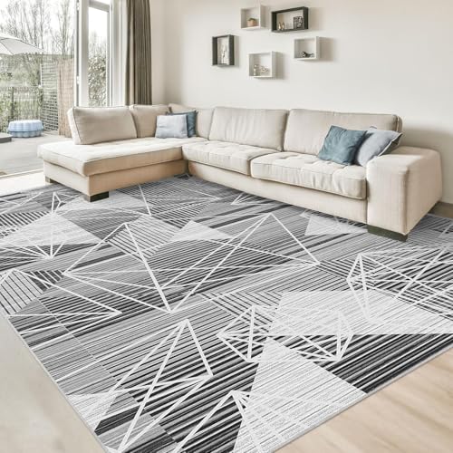 HOMFINE Moderner Teppich Wohnzimmer-Waschbar Kurzflor Teppich Schlafzimmer Flauschiger rutschfest Teppich für Balkon, Esszimmer Teppich, Geometrischer Teppich 120 x170 cm, Grau von HOMFINE