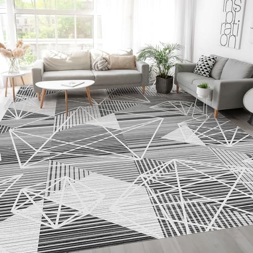 HOMFINE Moderner Teppich Wohnzimmer-Waschbar Kurzflor Teppich Schlafzimmer Flauschiger rutschfest Teppich für Balkon, Esszimmer Teppich, Geometrischer Teppich 200 x300 cm, Grau von HOMFINE