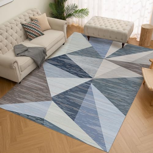 HOMFINE Moderner Wohnzimmer Teppich-Waschbar Teppich Kurzflor Teppich Schlafzimmer Flauschiger rutschfest Teppich, Esszimmer Teppich, Geometrischer Teppich 120 x170 cm, Blau von HOMFINE