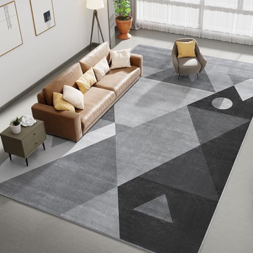 HOMFINE Moderner Wohnzimmer Teppich-Waschbar Teppich Kurzflor Teppich Schlafzimmer Flauschiger rutschfest Teppich, Esszimmer Teppich, Geometrischer Teppich 200 x300 cm, Grau von HOMFINE