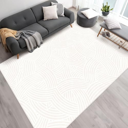 HOMFINE Teppich Wohnzimmer Outdoor Teppich, Waschbar Moderner Teppich, Schlafzimmer Flauschiger Teppiche, Kurzflor Teppich, rutschfest Kunstwolle Teppich für Balkon, Beige 200x300 cm von HOMFINE