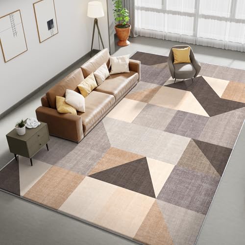 HOMFINE Teppich Wohnzimmer Waschbar Kurzflor - Flauschiger Rutschfester Moderner Teppich Schlafzimmer Esszimmer, Weicher Schwamm Material, Super Weich Langlebig, Geometrisch Abstrakt, Braun 200x300 cm von HOMFINE