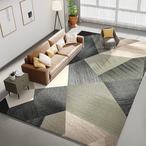 HOMFINE Teppich Wohnzimmer Waschbar Kurzflor - Flauschiger Rutschfester Moderner Teppich Schlafzimmer Esszimmer, Weicher Schwamm Material, Super Weich Langlebig, Geometrisch Abstrakt, Grün 120x170 cm von HOMFINE