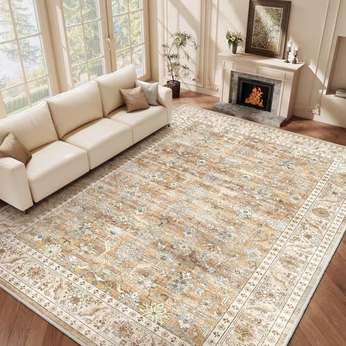HOMFINE Vintage Teppich Wohnzimmer Waschbar - Kurzflor Waschbarer Teppich Super Weich rutschfest Blumen Design Groß Wohnzimmerteppich für Schlafzimmer Esszimmer 240 x 340 cm Beige Braun HOMFINE Vintage Teppich Wohnzimmer Waschbar - Kurzflor Waschbarer Teppich Super Weich rutschfest Blumen Design Groß Wohnzimmerteppich für Schlafzimmer Esszimmer 240 x 340 cm Beige Braun von HOMFINE