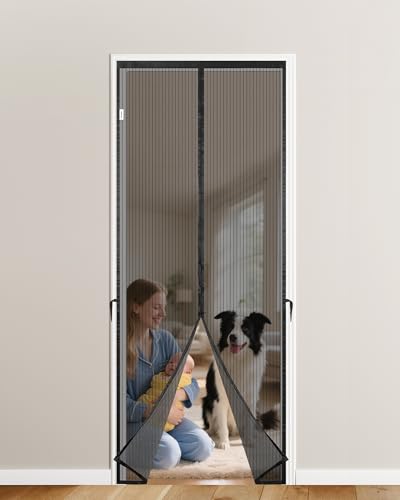 HOMGEN Magnetischer Fliegengittertürvorhang 80X200cm Fliegengittertür mit starkem Magneten & Vollrahmen Insektenschutz Türvorhang mit Klebeband ohne Bohren geeignet für Terrassentüren Schlafzimmer von HOMGEN