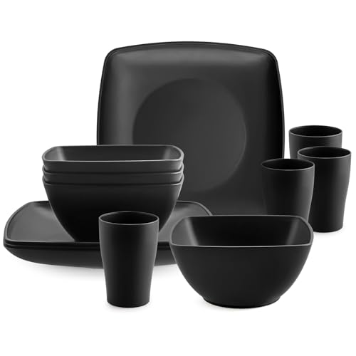 HOMGEN 12PCS Plastic Plates and Bowls Set 12-teiliges Camping Geschirr Set, Besteck Set Spülmaschinen- und Mikrowellengeeignet Leicht & Stapelbar für Outdoor & Zuhause- Schwarz HOMGEN 12PCS Plastic Plates and Bowls Set 12-teiliges Camping Geschirr Set, Besteck Set Spülmaschinen- und Mikrowellengeeignet Leicht & Stapelbar für Outdoor & Zuhause- Schwarz von HOMGEN