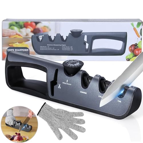 HOMGEN Messerschärfen Profi 4-in-1 Manuelle Messerschleifer 6 Stufen Verstellbar Winkelknopf mit Scherenschleifer für Schärfen und Polieren Küchenmesser Scheren HOMGEN Messerschärfen Profi 4-in-1 Manuelle Messerschleifer 6 Stufen Verstellbar Winkelknopf mit Scherenschleifer für Schärfen und Polieren Küchenmesser Scheren von HOMGEN