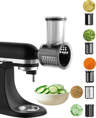 HOMGEN Schneidemaschine Zerkleinereraufsatz für KitchenAid Standmixer Käsereibe Aufsatz Edelstahl Salatmaschine Zubehör Zerkleinerungspulver Gemüseschneider mit 5 abnehmbaren Klingen von HOMGEN