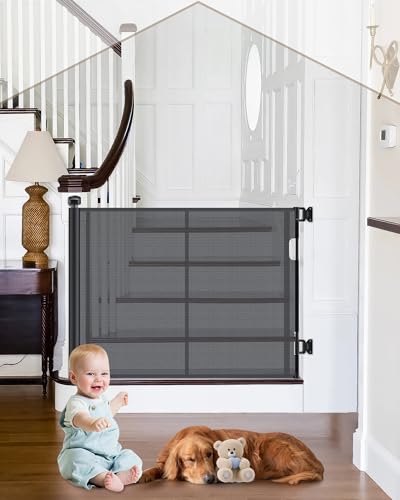 HOMGEN Treppenschutzgitter Türschutzgitter Kindergitter – Ausziehbar 0-140CM, Schutzgitter für Hunde Kinder, Einhandbedienung, Verstellbare Breite, Glasfaserverstärkt, Für Treppen, Türen- Schwarz von HOMGEN