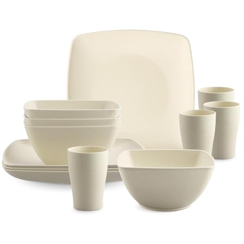 HOMGEN Unzerbrechliches Geschirr Set 4 Personen – 12-teiliges Camping Geschirr Set, Besteck Set, Spülmaschinen- und Mikrowellengeeignet, Leicht & Stapelbar für Outdoor & Zuhause- Beige HOMGEN Unzerbrechliches Geschirr Set 4 Personen – 12-teiliges Camping Geschirr Set, Besteck Set, Spülmaschinen- und Mikrowellengeeignet, Leicht & Stapelbar für Outdoor & Zuhause- Beige von HOMGEN