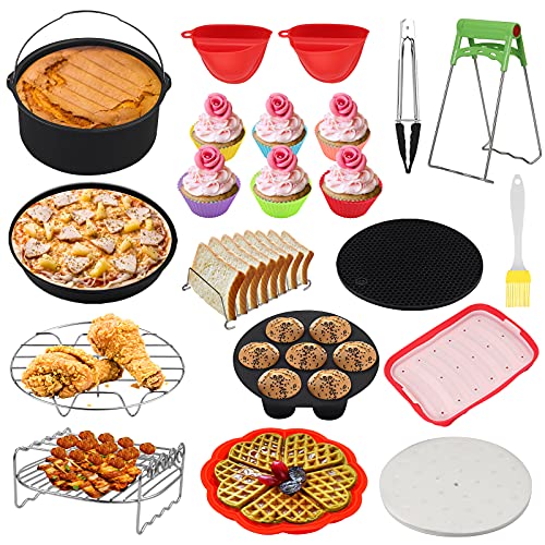 HOMGEN Luftfritteusen Zubehör 16 Stück Airfryer Set 8 Zoll Heißluftfritteuse Zubehör für Phillips Gowise General XXL 4.5QT-6.8QT mit Pizzaschale Wurstform von HOMGEN