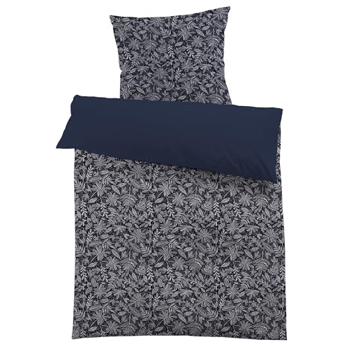 HOMHOMHA Bettwäsche 135x200 Blätter Marineblau Botanisch Blatt Mikrofaser 3D-Druck Bettwäsche-Set Pflanze Bettbezug 135x200cm und 1 Kissenbezug 80X80cm, Marineblau von HOMHOMHA