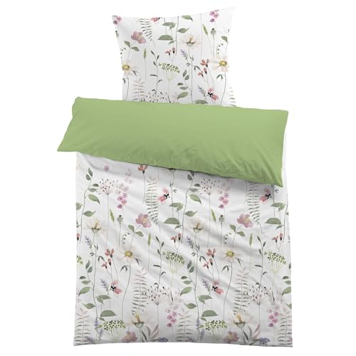 HOMHOMHA Bettwäsche 135x200 Blumen Grün 3D-Druck Mikrofaser Bettwäsche-Set Bunt Blätter Pflanze Bettbezug und 1 Kissenbezug 80X80cm Mädchen Frauen, Blume 01 von HOMHOMHA