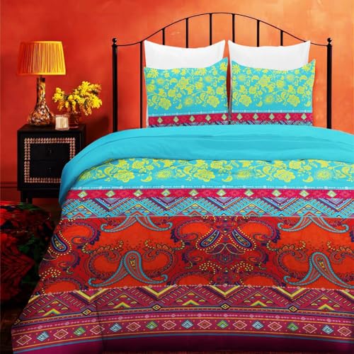 HOMHOMHA Bettwäsche Paisley 200x200cm Boho Bunt Bohemian Indischen Mandala Böhmisch Exotisches Bettwäsche-Set Vintage Bettbezug und 2 Kissenbezüge 80x80cm (Bohemian 02, 220x240+65x65cm) von HOMHOMHA