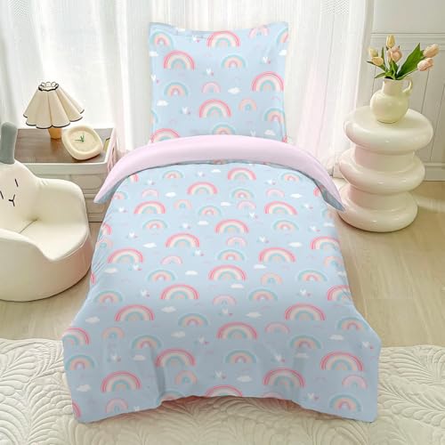 HOMHOMHA Regenbogen BettwäSche 135x200 Kinder MäDchen Bettdecken Set 135x200cm Kissenbezug 80×80cm WendebettwäSche （Blau 2pc） von HOMHOMHA