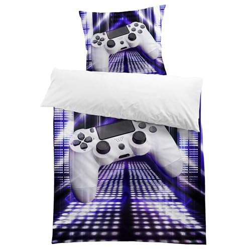 Gamer Bettwäsche 135x200 Jungen Teenager Gamepad Jungs Kinderbettwäsche 3D-Druck Spielthema Game bettbezug 135x200cm und 1 Kissenbezug 80X80cm für Spielzimmer Jugendliches Schlafzimmer Kinder von HOMHOMHA