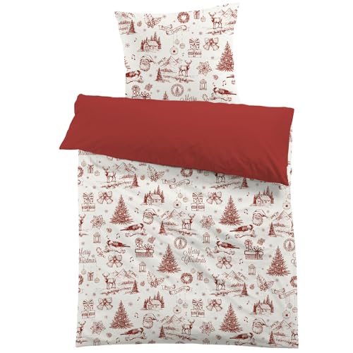 HOMHOMHA Weihnachten Bettwäsche 135x200 Weihanchts Deko Bettwäsche-Set Rot 3D-Druck Mikrofaser Bettbezug und 1 Kissenbezug 80X80 Merry Chrismas Dekoration für Einzelbett Frauen, Weihnachten von HOMHOMHA