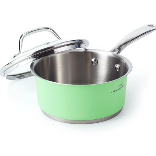 HOMICHEF 0,95L Mintgrün nickelfreier Edelstahltopf - 16 CM Ungiftiger Kochtopf Beschichtungsfrei für Induktionskochfeld von HOMICHEF