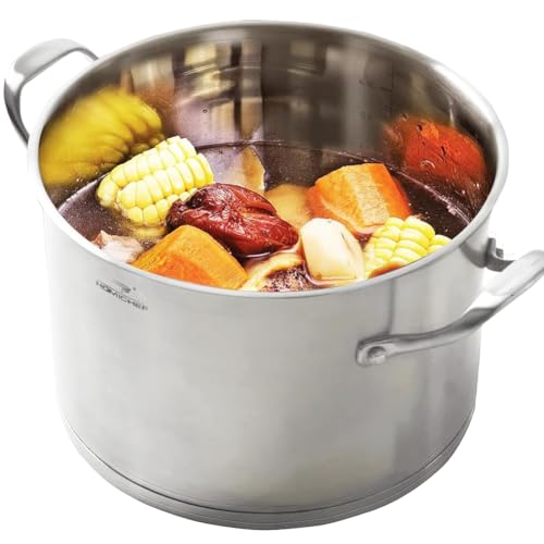 HOMICHEF Schwerer ökologischer Suppentopf aus nickelfreiem Edelstahl mit Deckel (24 cm, 7,5 Liter) – Induktionstopf, 7,5 L, matt polierter Kochtopf von HOMICHEF