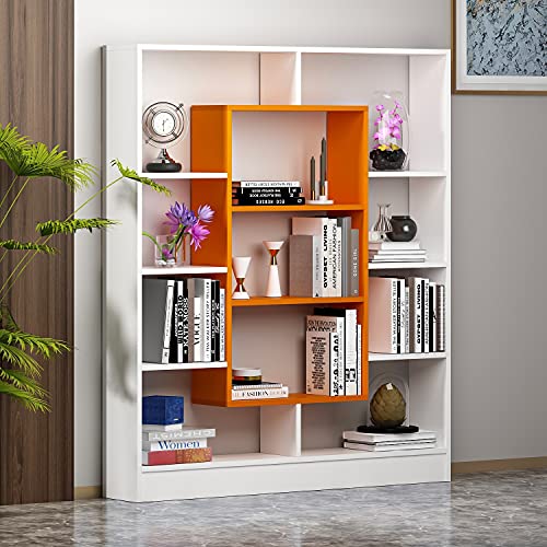 Homidea Venus Bücherregal - Standregal - Büroregal - Raumtieler für Wohnzimmer/Büro in modernem Design (Weiß/Orange) von Homidea
