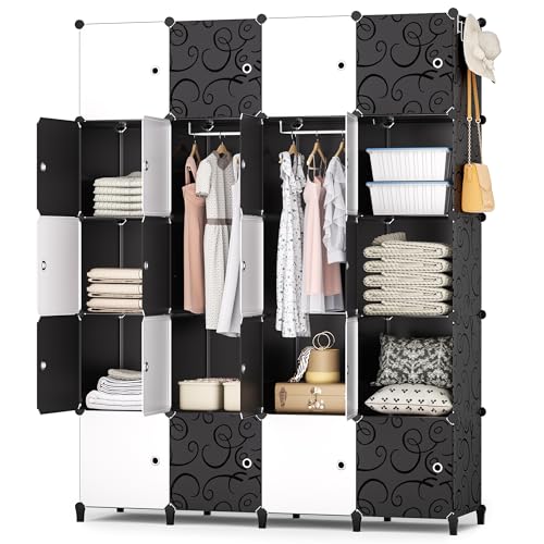 HOMIDEC Kleiderschrank, Tragbarer Regalsystem, 20 Würfel Schrank aus Kunststoff mit 3 Kleiderstange, Schlafzimmerschrank kleiderschrank Weiss für Schlafzimmer,180 x 145 x 45cm von HOMIDEC