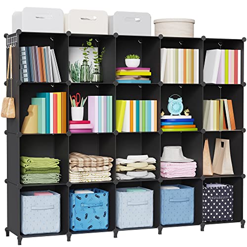 HOMIDEC Regalsystem Kleiderschrank aus Kunststoff, 20 Würfel Regal Schuhregal Modular Schrank Faltschrank Raumteiler, Aufbewahrung Organizer von Kleidung Schuhen Spielzeug Büchern für Schlafzimmer von HOMIDEC