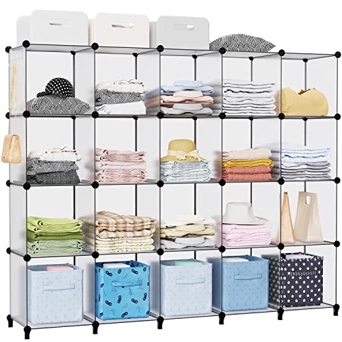 HOMIDEC Regalsystem Kleiderschrank aus Kunststoff, 20 Würfel Regal Schuhregal Modular Schrank Faltschrank Raumteiler, Aufbewahrung Organizer von Kleidung Schuhen Spielzeug Büchern für Schlafzimmer von HOMIDEC