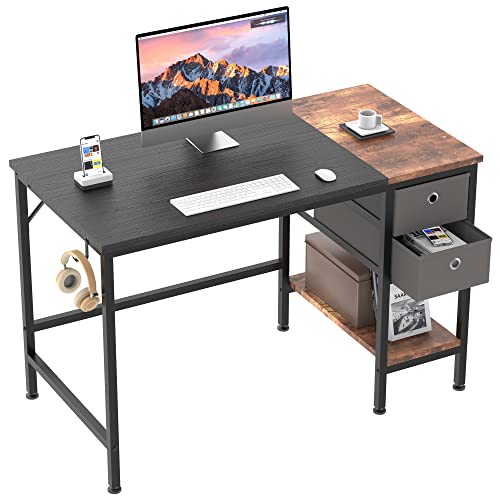 HOMIDEC Schreibtisch, Computertisch mit 2 Schubladen, Bürotisch Schreibtisch Holz Officetisch fürs Büro, Wohnzimmer, Home, Office, 100 x 50 x75cm, Schwarz von HOMIDEC