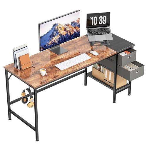 Pc Tisch, Computertisch mit 2 Schubladen, Schreibtisch Bürotisch Schreibtisch Holz, Arbeitstisch Büromöbel fürs Büro, Wohnzimmer, 140 x 75 x 60cm von HOMIDEC