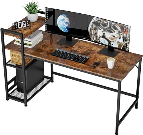 HOMIDEC Schreibtisch, Computertisch mit Bücherregal, Studiencomputer-Laptoptisch mit 4 Tier DIY Lagerregalen Schreiben Tisch für Home Office Schlafzimmer 140x60x110cm von HOMIDEC