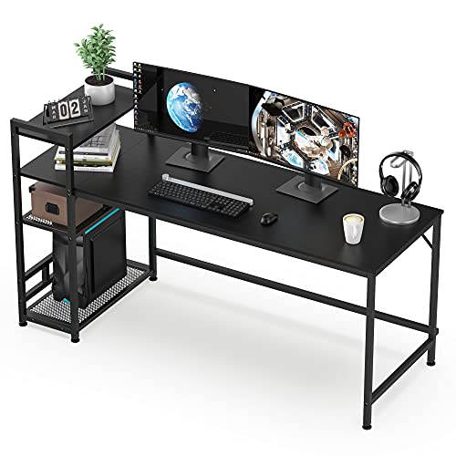 HOMIDEC Schreibtisch, Computertisch mit Bücherregal, Studiencomputer-Laptoptisch mit 4 Tier DIY Lagerregalen Schreiben Tisch für Home Office Schlafzimmer 160x60x110cm von HOMIDEC