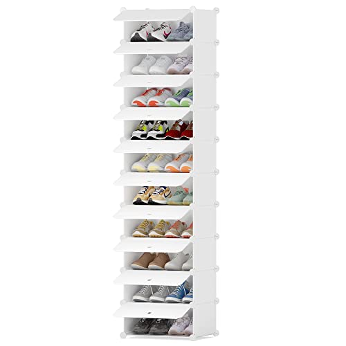 HOMIDEC Schuhregal, 10-stufiger Schmale Schuhschrank Schuhaufbewahrung Kunststoff-Schuhregale Organizer, Milchig Weiß von HOMIDEC