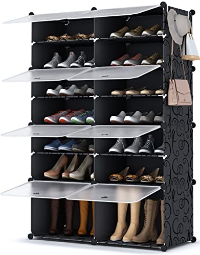 HOMIDEC Schuhregal, 7-stufiger Schuhschrank Kunststoff-Schuhregale Organizer für Schrank Flur Schlafzimmer Eingang (Schwarz & Weiß) von HOMIDEC