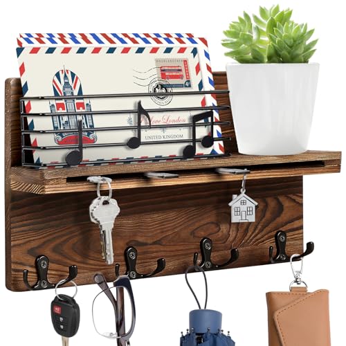 HOMIEE Schlüsselbrett mit Ablage Schlüsselhalter mit Notiz Wanddekoration Schlüsselkasten Holz mit Regal Enthält Briefhalter und 4 Haken für Wohnzimmer, Küche, Büro, Flur, Schlafzimmer HOMIEE Schlüsselbrett mit Ablage Schlüsselhalter mit Notiz Wanddekoration Schlüsselkasten Holz mit Regal Enthält Briefhalter und 4 Haken für Wohnzimmer, Küche, Büro, Flur, Schlafzimmer von HOMIEE
