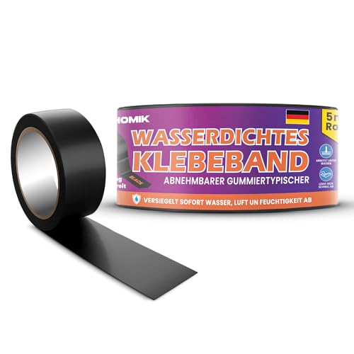 HOMIK 2Stk Je 5CM x 5M Extrem Starkes Wasserdichtes Klebeband Außen & Innen | Dichtungsband Wasserdicht | UV Beständig | Duct Tape | Selbstverschweißendes | Schwarz von HOMIK
