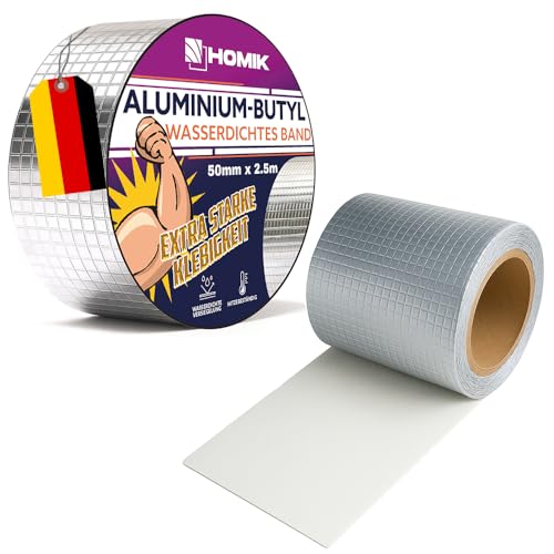 HOMIK 3Stk Je 5CMx2.5M Extrem Starkes UV Beständiges Aluminium Butylband Wasserdicht Außen & Innen | Dichtungsband Wasserdicht | Dach Reparaturband | Dachabdichtung Selbstklebend HOMIK 3Stk Je 5CMx2.5M Extrem Starkes UV Beständiges Aluminium Butylband Wasserdicht Außen & Innen | Dichtungsband Wasserdicht | Dach Reparaturband | Dachabdichtung Selbstklebend von HOMIK