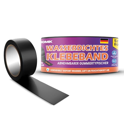 HOMIK 3Stk je 5CM x 5M Extrem Starkes Wasserdichtes Klebeband Außen & Innen | Dach Reparaturband | Klebeband UV Beständig | Duct Tape | Selbstverschweißendes Klebeband | Klebeband Schwarz von HOMIK