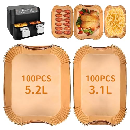 HOMIKLSA 200 Stück Backpapier für Philips Airfryer Dual Basket 3000 Series,Heißluftfritteuse Backpapier für Tefal 5,2/3,1 L Dual Easy Fry,Cecotec 5,5/3,5L, Moulinex 8,3 L(200PCS) von HOMIKLSA