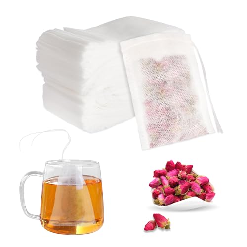 HOMIKLSA 300 Stück Teebeutel für Losen Tee, 7 X 9 cm Teefilter für Losen Tee mit Kordelzug, Selbstbefüllen Tee Sieb Für Obsttee Duftender Gewürze Vanille Lavendel Kaffee von HOMIKLSA