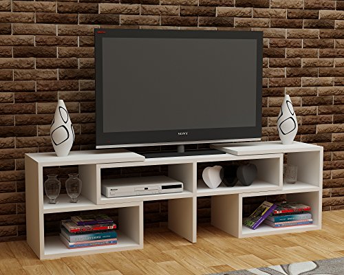 HOMITIS Modern White TV Stand, 136.8 cm, 100% Melamine Coated Particle Board, 18 mm Thick, Wall-Mountable, Multiple Shelves, Scandinavian Design for Stylish Living Rooms HOMITIS Modern White TV Stand, 136.8 cm, 100% Melamine Coated Particle Board, 18 mm Thick, Wall-Mountable, Multiple Shelves, Scandinavian Design for Stylish Living Rooms von Dose of Modern