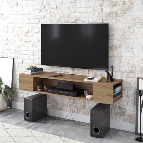 Modern Walnut TV Stand, 135 cm | 100% Melamine Coated Particle Board, 18 mm Thick | Wall-Mountable, Multiple Shelves, Stylish & Functional Design Modern Walnut TV Stand, 135 cm | 100% Melamine Coated Particle Board, 18 mm Thick | Wall-Mountable, Multiple Shelves, Stylish & Functional Design von HOMITIS