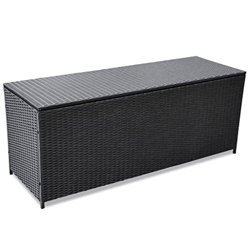 homiuse Garden-Auflagenbox Schwarz 150x50x60 cm Gartenbox Auflagenbox Aufbewahrungsbox Aufbewahrungstruhe Kissenbox Outdoor Wasserdicht Rattan Box Gartenbox Klein Tarpaulin-Innenfutter Poly Rattan von homiuse