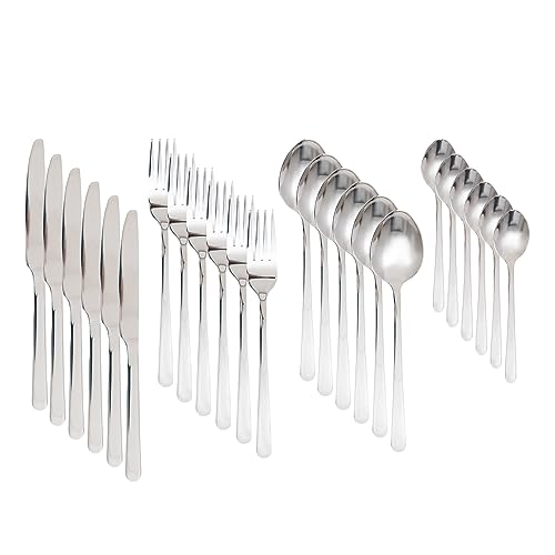 HOMLA 24-Teiliges Edelstahl Besteckset Lugano - Elegantes Essbesteck mit Messer, Gabel, Löffel, Teelöffeln - Tafelbesteck für Haus, Veranstaltung, Restaurant - Set für 6 Personen - Silber von HOMLA