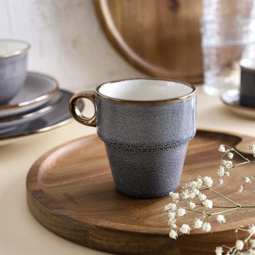 HOMLA Becher Trinkbecher Kaffeebecher Teetasse Tasse Keramiktasse LARISA mit kleinem Henkel grau 0,2 l von HOMLA